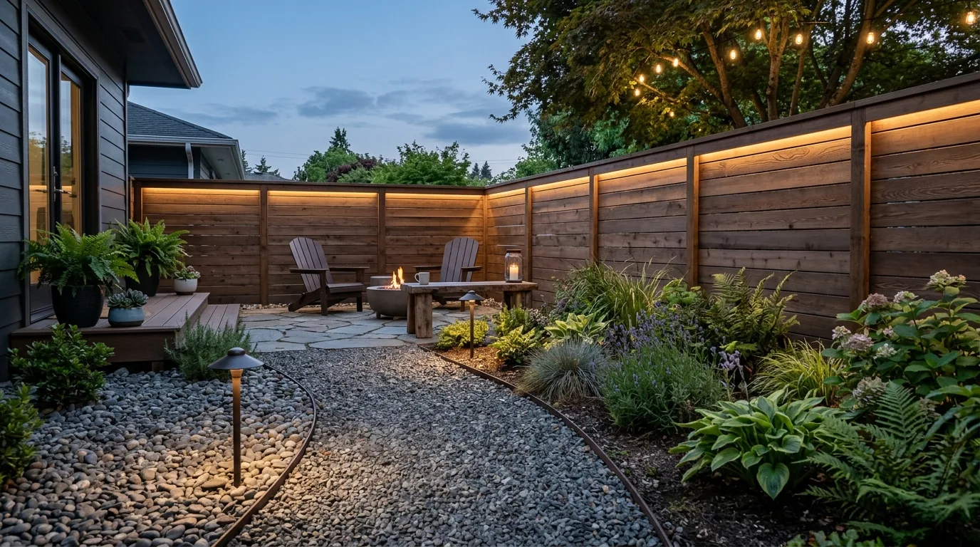 Horizontal Wood Fence With Integrated Lighting